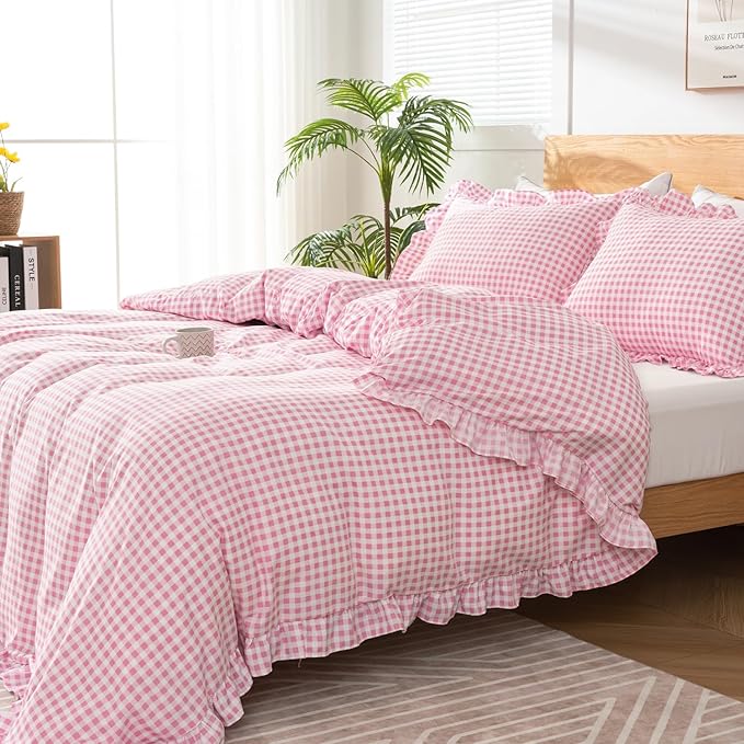Gingham Duvet Cover Queen Size, 3 Pieces Soft Breathable Microfiber Plaid - Image 6
