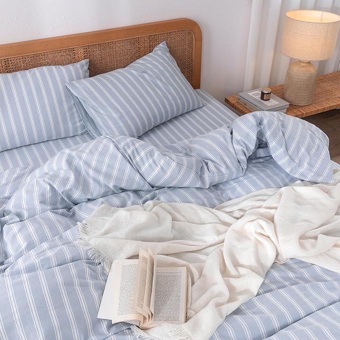 BESTOUCH Duvet Cover Set 100% Washed Cotton Linen Feel Super Soft Comfortable - Image 2