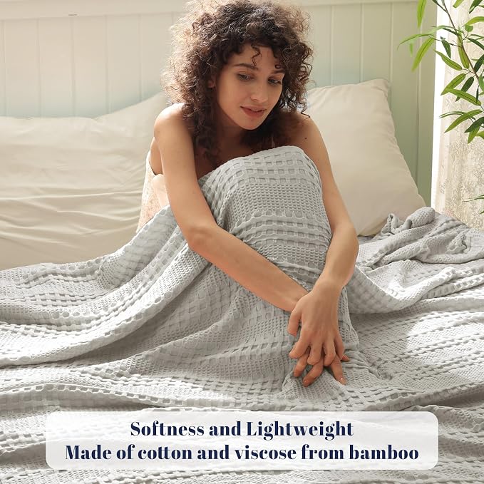 PHF Cooling Waffle Blanket Queen Size, Lightweight 60% Rayon from Bamboo & 40% - Image 2