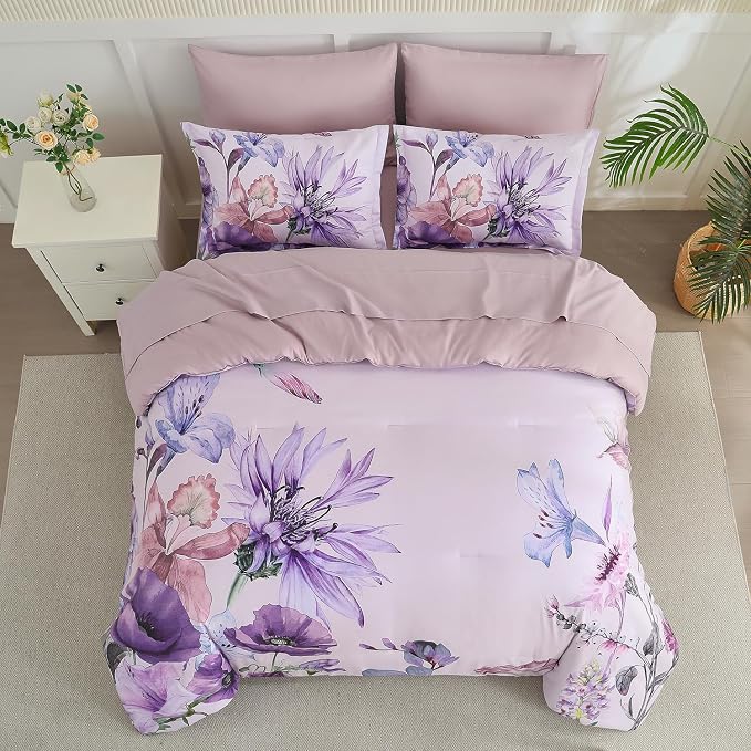 Yogeneg Queen Comforter Set 7 Piece Bed in a Bag, Elegant Floral Botanical - Image 3