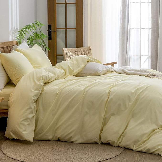 BESTOUCH Duvet Cover Set 100% Washed Cotton Linen Feel Super Soft Comfortable - Image 3
