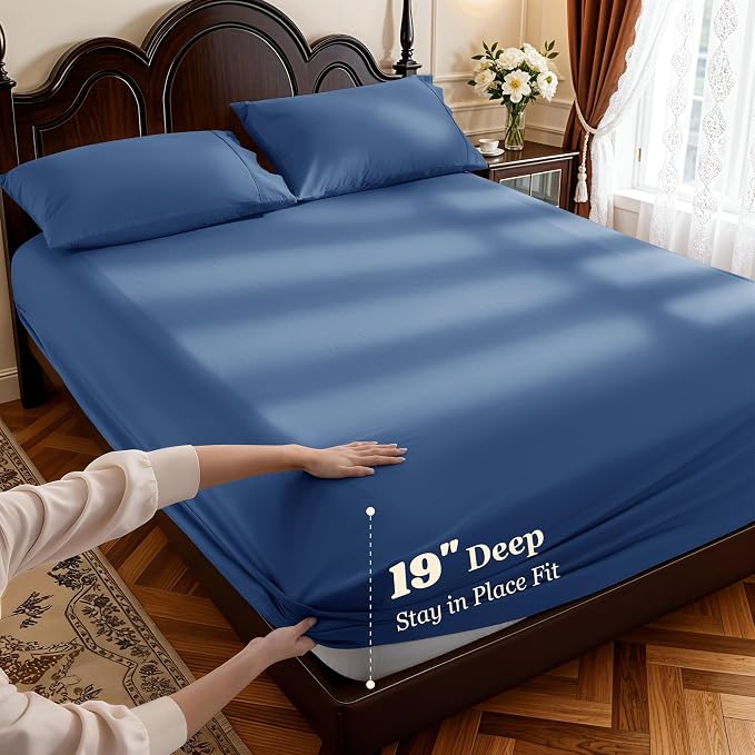 LBRO2M 100% Cotton Sheets Set Deep Pocket 19", 1000 Thread Count California - Image 2