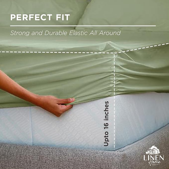 Linen Home 100% Cotton Percale Weave Fitted Sheet, King Size, 1 Deep Pocket - Image 3