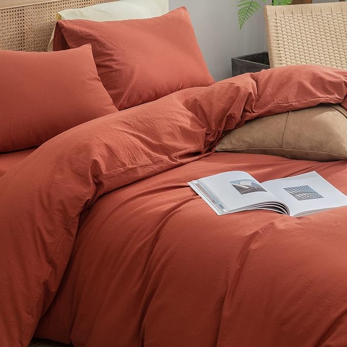BESTOUCH Duvet Cover Set 100% Washed Cotton Linen Feel Super Soft Comfortable - Image 2