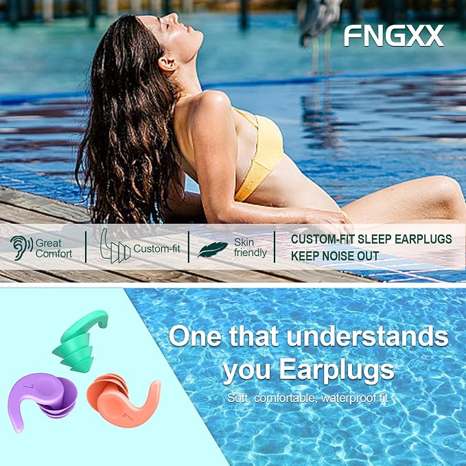 Swimming Ear Plugs for Adults, 3 Pairs Waterproof Reusable Silicone Swim - Image 7