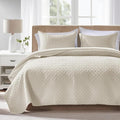 FLYMME Quilts King Size, Lightweight Cream Bedspreads, Basket Weave Pattern by FLYMME