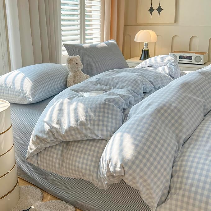 mixinni Light Blue Gingham Duvet Cover Set King Size - Image 2