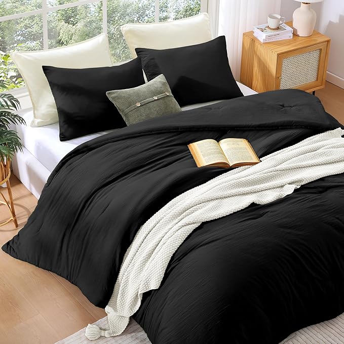 WRENSONGE Comforter Full Size, 3 Piece Black Soft Full Comforter Sets- Warm - Image 3