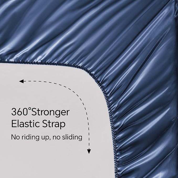 BEDELITE Satin Sheets Twin XL Size Bed Set, Luxury Soft Navy Silky Sheets - Image 5
