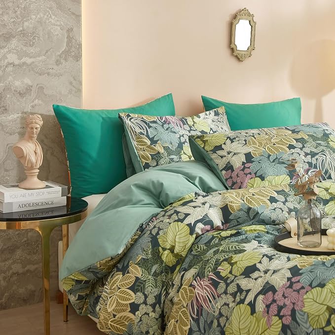 mixinni Tropical Multicolored Leaves Print Duvet Cover 2 Pillowcases Botanical - Image 3