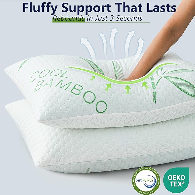 Cooling Pillows, Shredded Memory Foam Pillows King Size Set of 2 Adjustable - Image 4