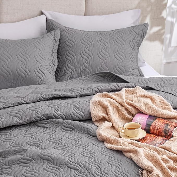 Love's cabin Quilts for Queen Bed Grey Bedspreads Bedding Set - Image 7