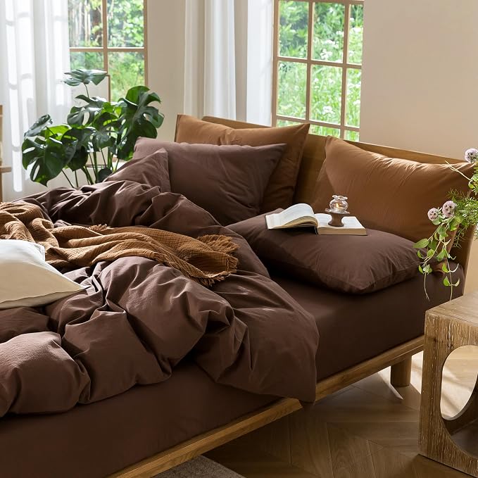 MooMee Bedding Duvet Cover Set 100% Washed Cotton Linen Like Textured - Image 9