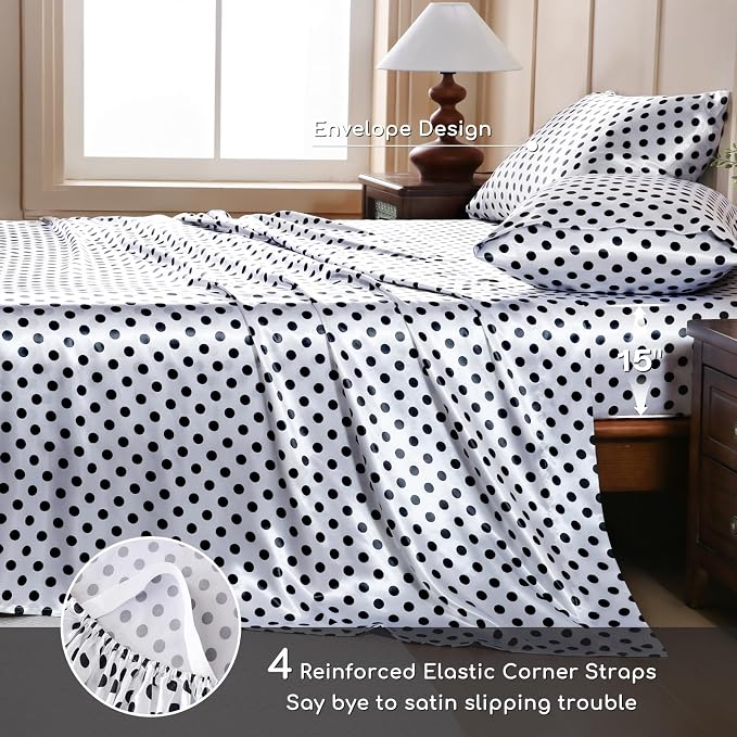 MR&HM Satin Bed Sheets with Elastic Corner Straps, King Size Sheets Set - Image 5