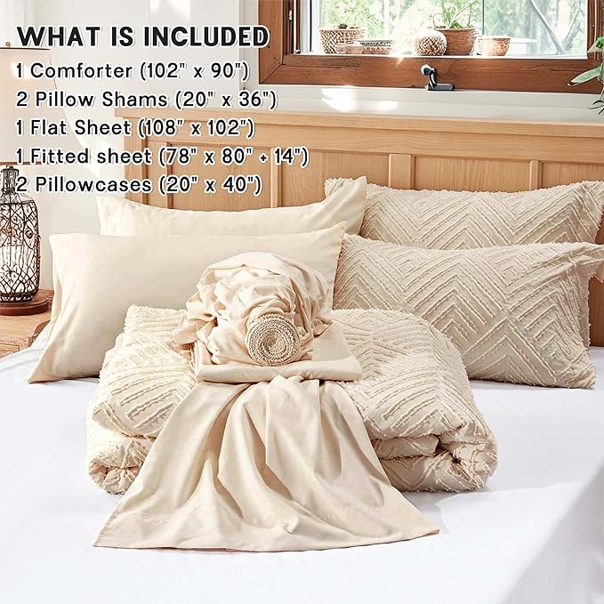 Zzlpp King Size Comforter Set 7 Pieces, All Season Boho Bedding Sets - Image 5