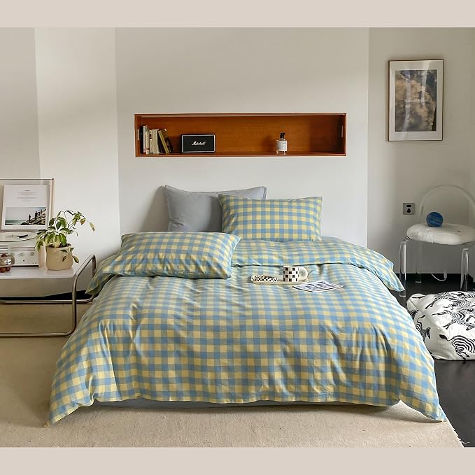 mixinni Yellow Blue Green Checkered Duvet Cover Set - Image 6
