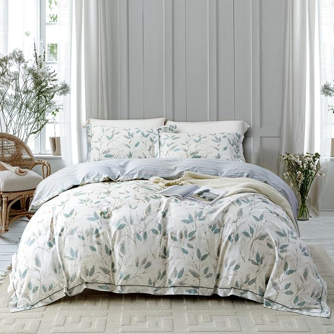OAITE Duvet Cover Set Queen Size Floral Pattern 500 Thread Count Ultra Soft by OAITE