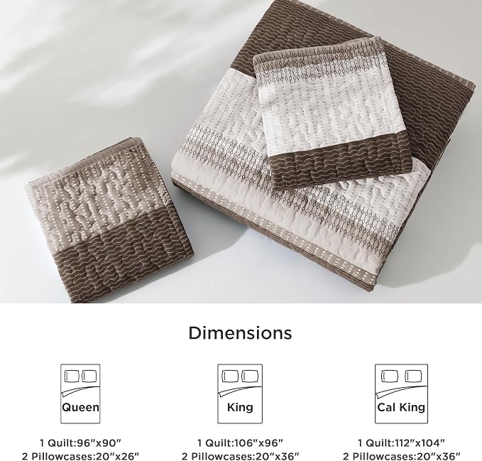 Litanika Quilt King Size Brown, Stripe Patchwork Summer Bedspread Coverlet 3 - Image 7