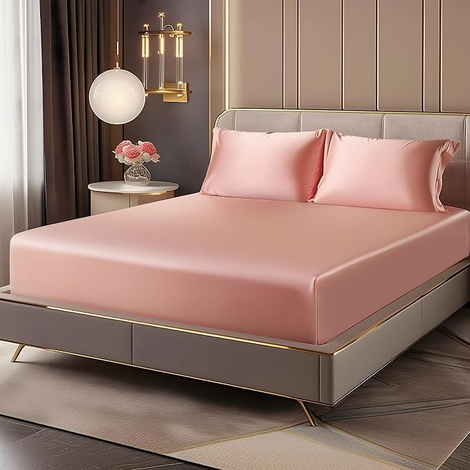 BEDELITE Satin Fitted Sheet and Pillowcase Set, Luxury Soft Similar to Silk by BEDELITE