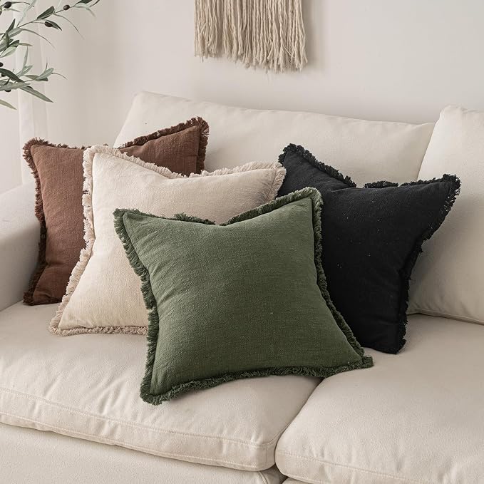 MIULEE Decorative Lumbar Throw Pillow Covers Neutral Linen Fringe Throw Pillows - Image 5