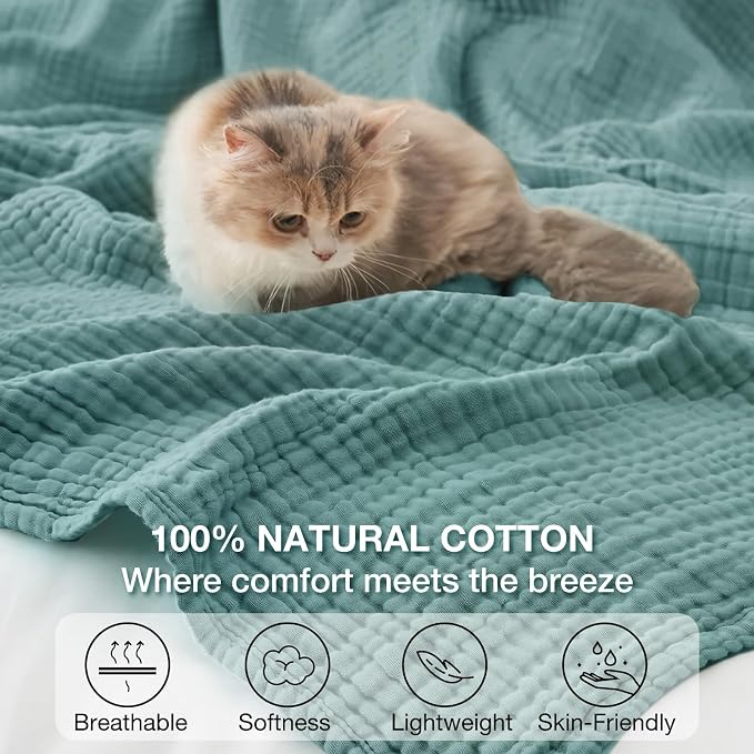 100% Cotton Muslin Blanket 50" x 60", Breathable and Lightweight Cotton Throw - Image 6