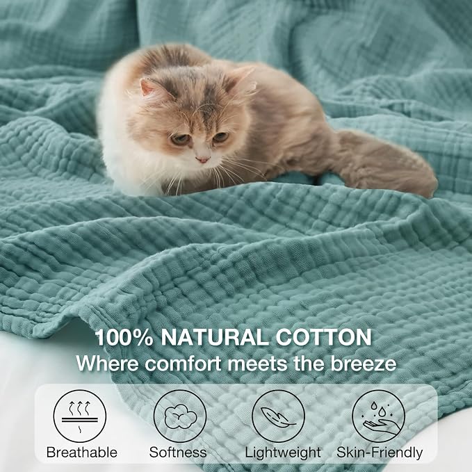 100% Cotton Muslin Blanket Large 50" x 70", 6 Layers Breathable and Lightweight - Image 6