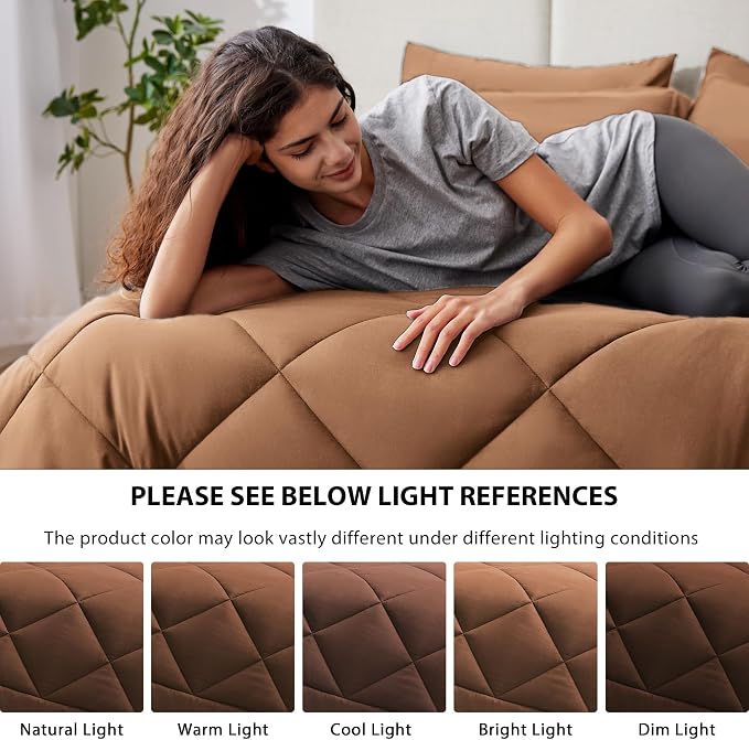 Love's cabin California King Comforter Set Mocha Mousse, 7 Pieces California - Image 5