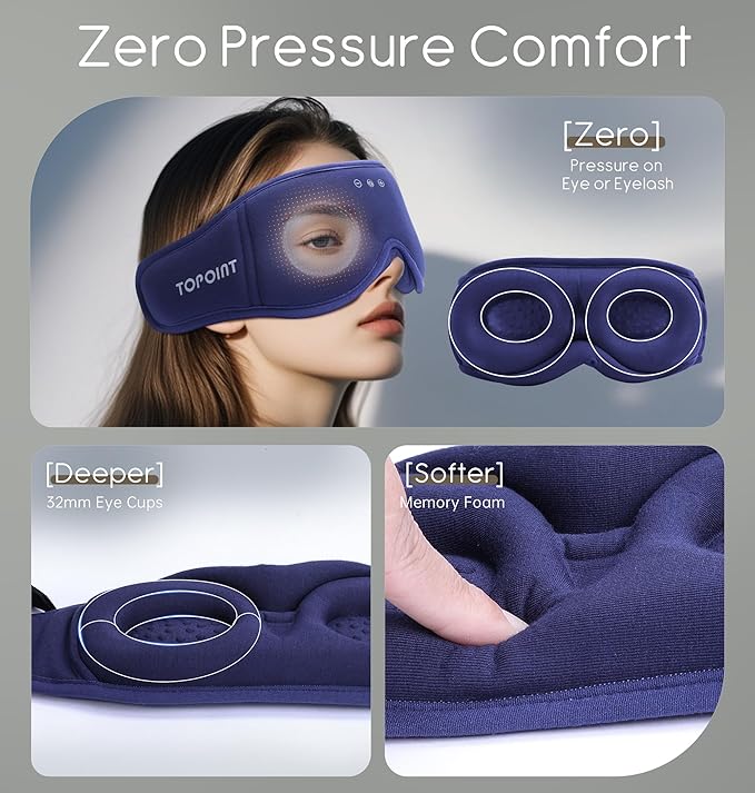 Sleep Mask with Headphones Bluetooth 5.4, TOPOINT 3D Eye Mask Blackout with - Image 4