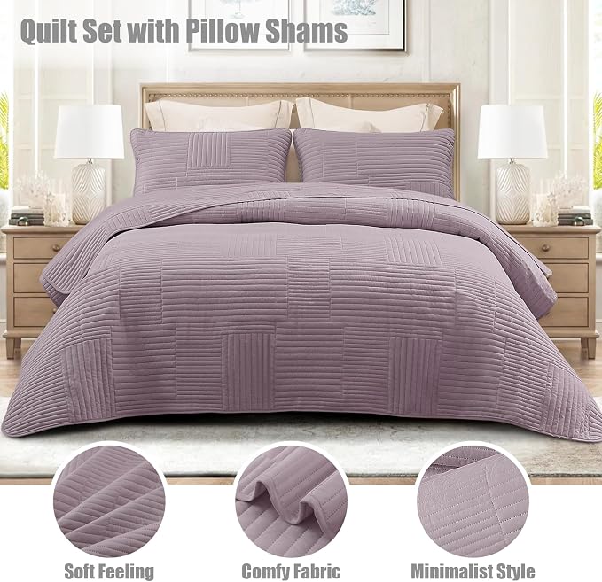 Whale Flotilla Ultra Soft Twin Quilt Bedding Set, Lightweight Microfiber Lilac - Image 2