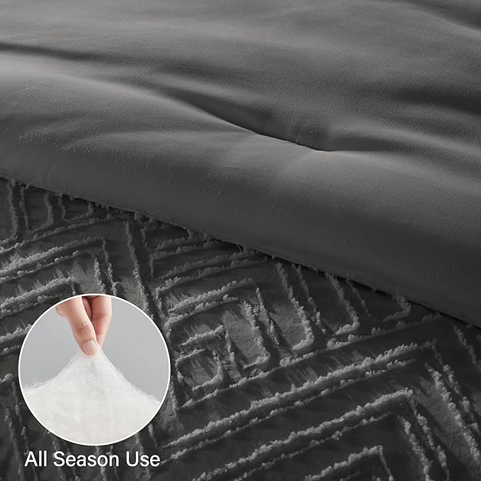 Zzlpp Twin Comforter Set 5 Pieces, Dark Grey Tufted Bed in a Bag - Image 6