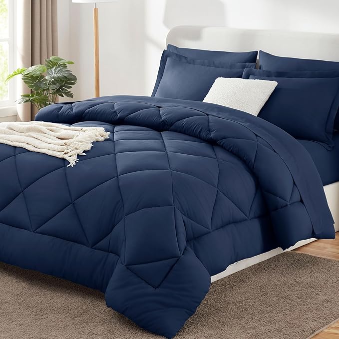CozyLux Oversized King Comforter Set Navy Blue, 7 Pieces Bed in a Bag Comforter by CozyLux