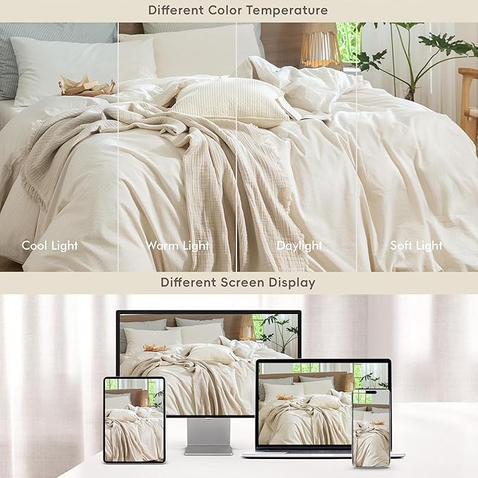 MooMee Striped Duvet Cover Set 100% Washed Cotton Linen Like Textured - Image 7
