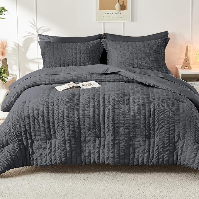 HYMOKEGE 7 Piece King Size Comforter Set Seersucker, All Season Luxury Bed in a - Image 9