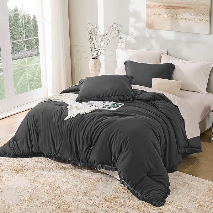 Andency Comforter Set Oversized King Dark Grey 120x120, 3 Pieces Boho Fall - Image 6