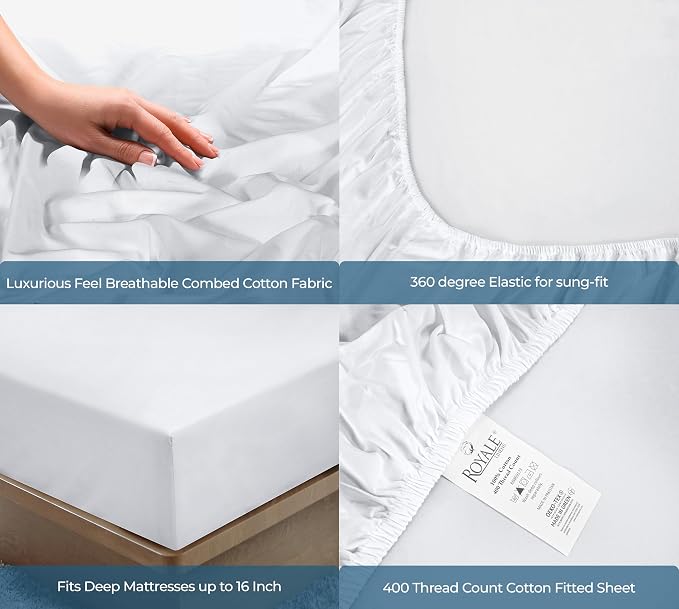 Royale Linens 400 Thread Count 100% American Grown Cotton Fitted Sheet King Size - Image 5