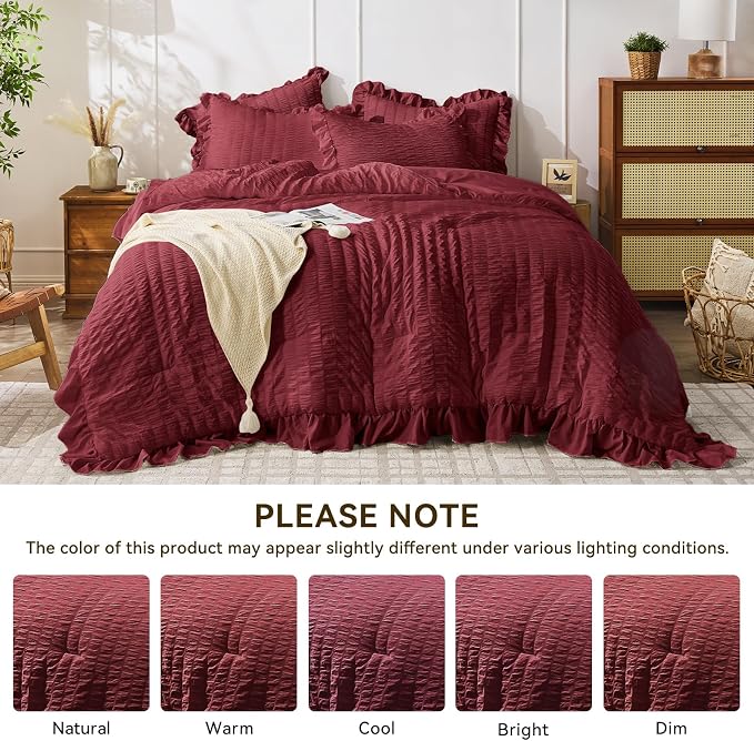 JOLLYVOGUE Twin Size Comforter Set, 2 Pieces Burgundy Seersucker Lightweight - Image 8