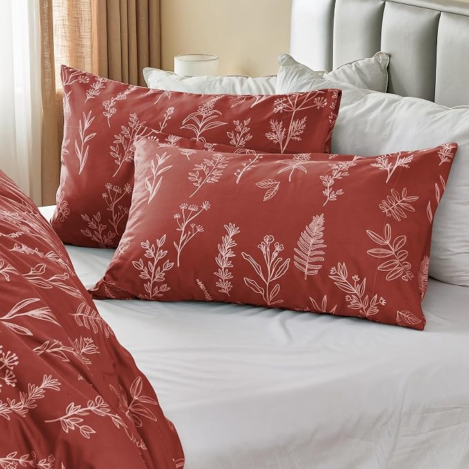 MUXHOMO Duvet Cover Full Size, Reversible Floral Terracotta Duvet Cover Set - Image 6