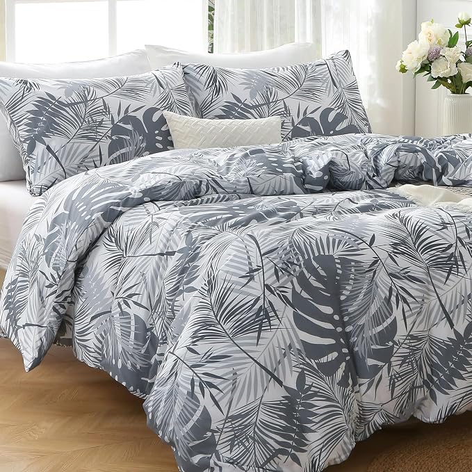 MUXHOMO Duvet Cover King Size, Reversible Floral Black & Grey Duvet Cover Set - Image 5