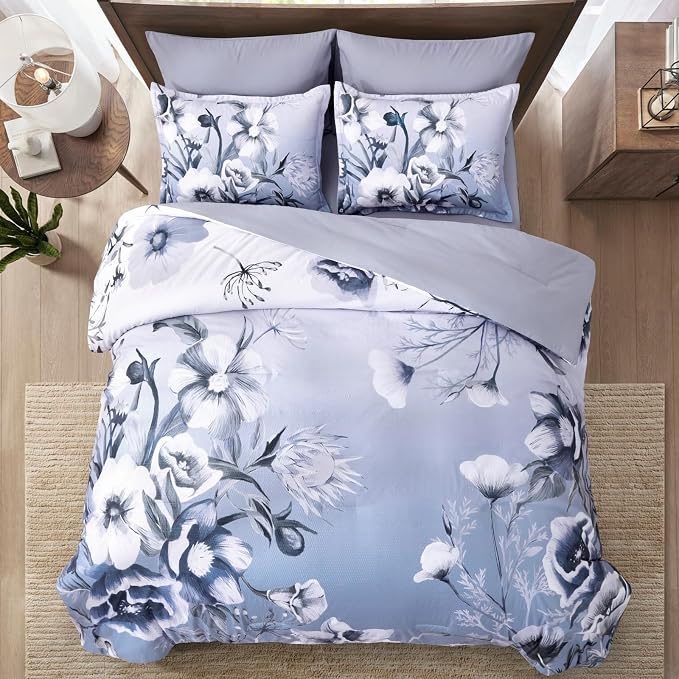 Luxudecor Floral Comforter Set Queen Size 7 Piece, Elegant Gradient Floral - Image 3