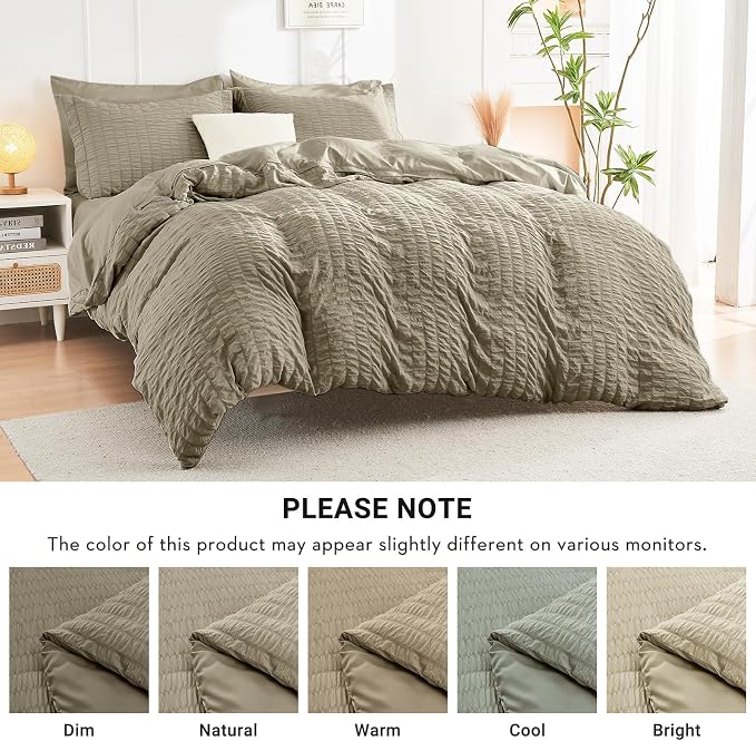 HYMOKEGE Linen King Size Comforter Set Seersucker 7 Pieces, All Season Luxury - Image 5