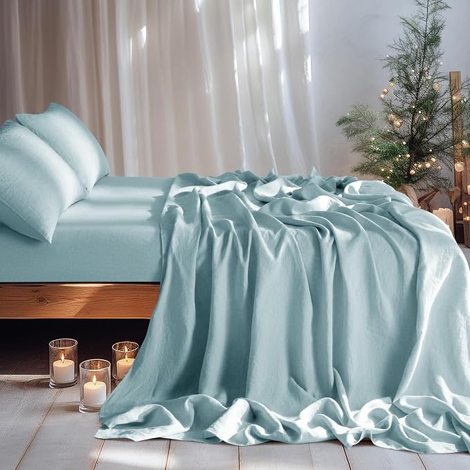 LBRO2M 100% Pure Linen Sheet Set Deep Pocket Up to 16" Bed Sheets Sets - Image 4