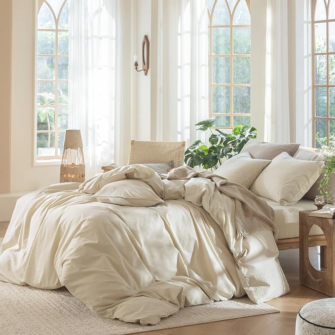 MooMee Bedding Duvet Cover Set 100% Washed Cotton Linen Like Textured - Image 3