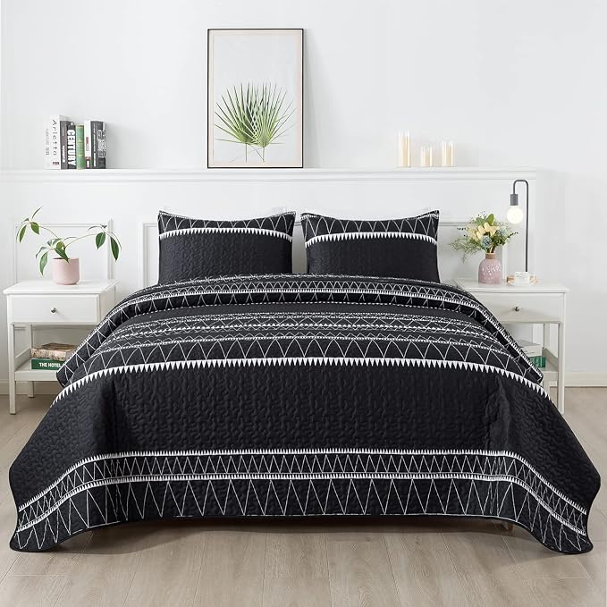 Andency Black Oversized Super King Quilt Set, 3 Pieces Boho Lightweight Soft by Andency