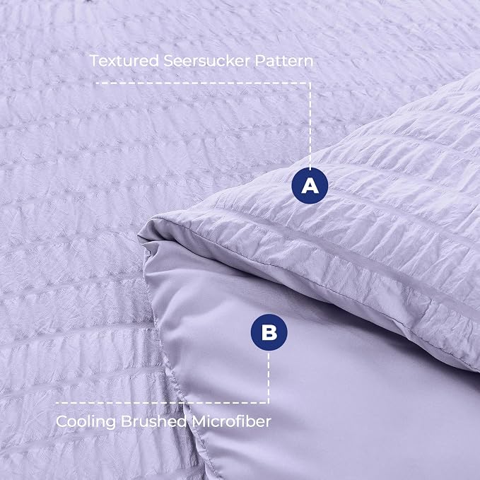HYMOKEGE Light Purple Queen Comforter Set Seersucker 7 Pieces, All Season - Image 4