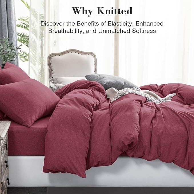 PURE ERA Jersey Knit Duvet Cover Set 100% T-Shirt Cotton Super Soft Comfy 3pc - Image 2