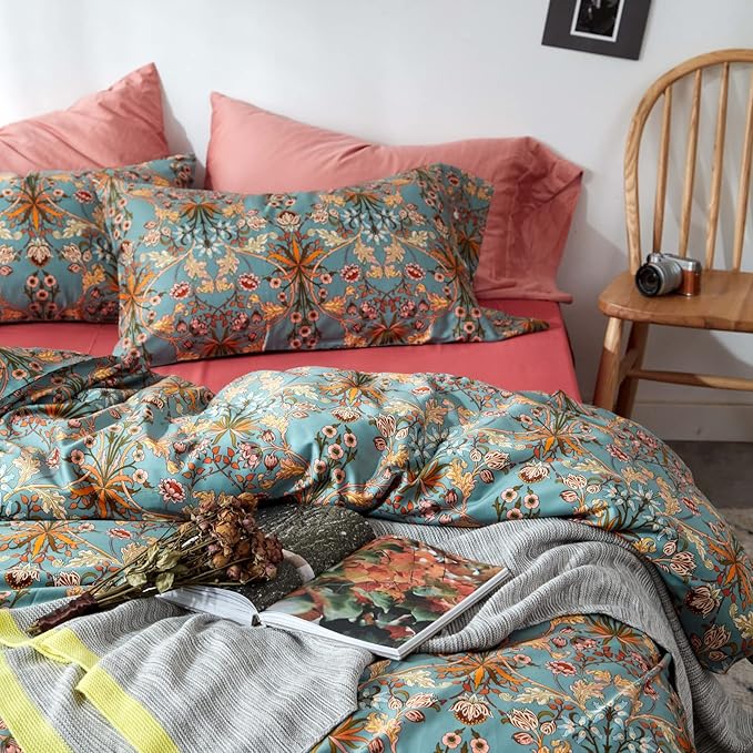 mixinni 3 Pieces Flower Duvet Cover Set 100% Natural Cotton Full Size Bedding - Image 4