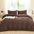 AveLom Brown Duvet Cover Cal King, 3 Pieces, Seersucker Striped Soft Washed by AveLom