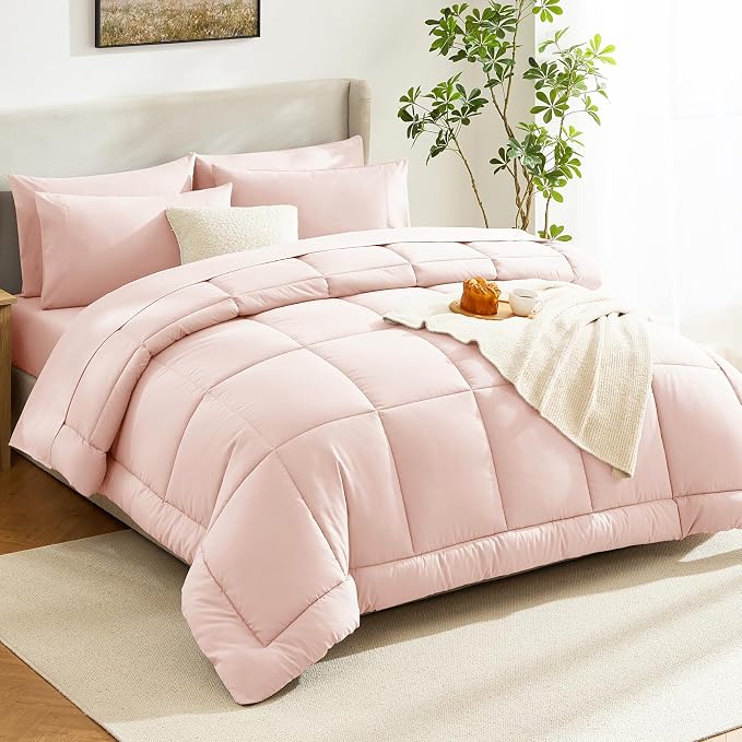 CozyLux Oversized Queen Comforter Sets Blush Pink, 7 Pieces Bed in a Bag - Image 8