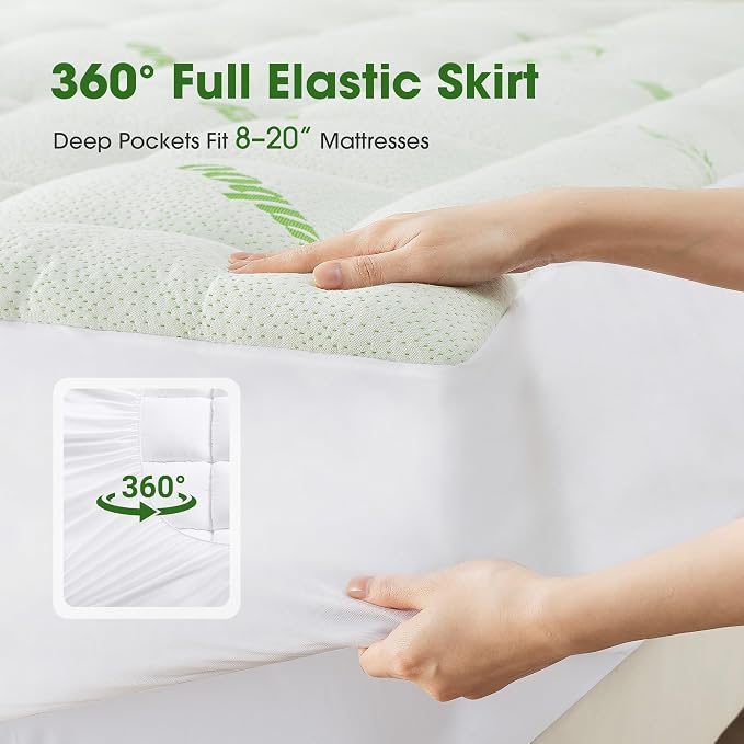 Mattress Pad Queen Size, Cooling Pillow Top Mattress Topper, Ultra Soft Viscose - Image 5