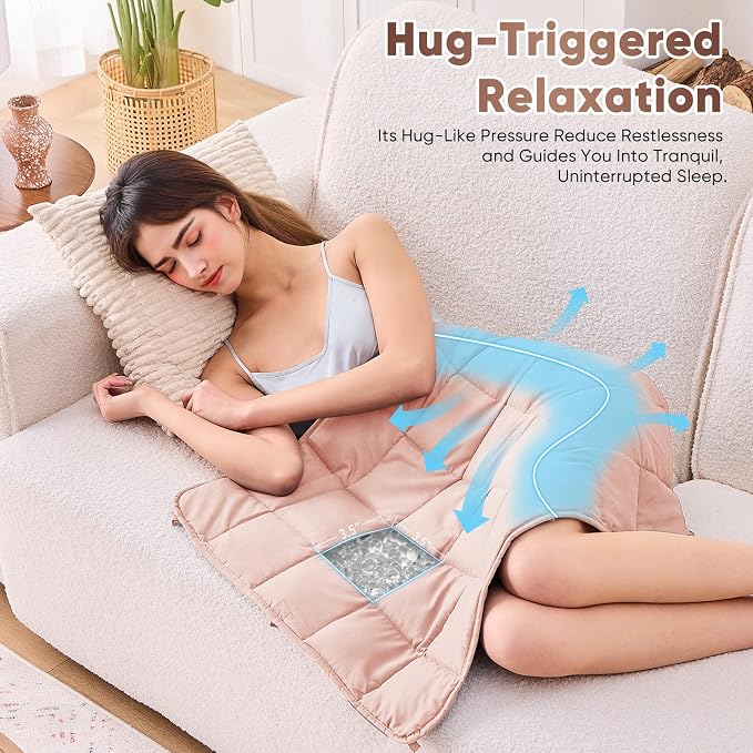 Pink Weighted Lap Blanket for Adults 7lbs, Cooling Heavy Throw Blanket - Image 3